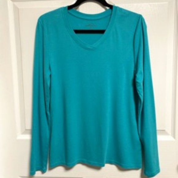 Eddie Bauer Long Sleeve V Neck Teal T-shirt Size L - Picture 1 of 4